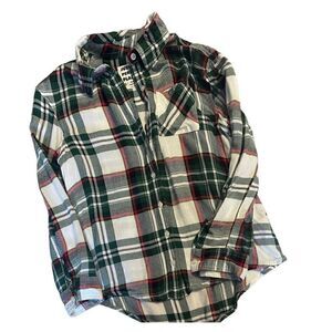 Justice green cream soft plaid button down shirt 10  (B1)